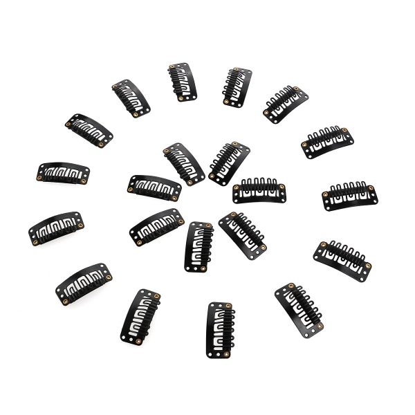 20 Black 6-tooth Rubber Snap-on Wigs With Rubber Styling Tools