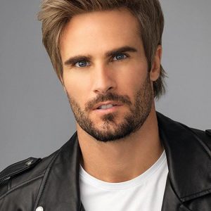 Men Short Straight Gray Hf Synthetic Lace Front Wig Mono Crown Brunette
