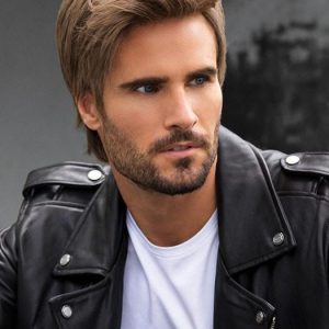Men Short Straight Gray Hf Synthetic Lace Front Wig Mono Crown Brunette