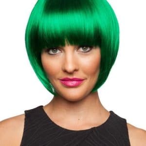 Women Short Stright Green Colored Synthetic Wig Basic Cap