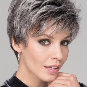 Short Women's Gray Straight Synthetic Lace Front Wig By Rooted