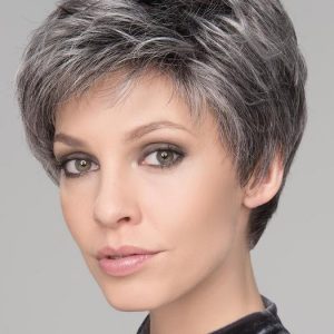 Short Women's Gray Straight Synthetic Lace Front Wig By Rooted